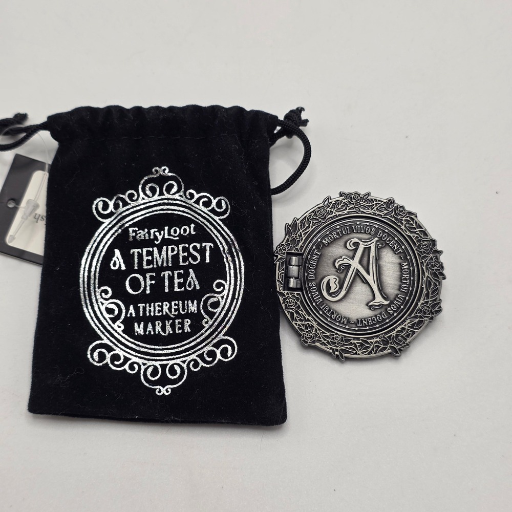 FairyLoot A Tempest of Tea Athereum Marker Hinged Enamel Pin Gothic Silver